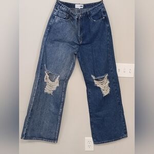 NWT Fashion Nova 2 Tone Wide Leg Baggy Distressed Denim Jeans Size 15